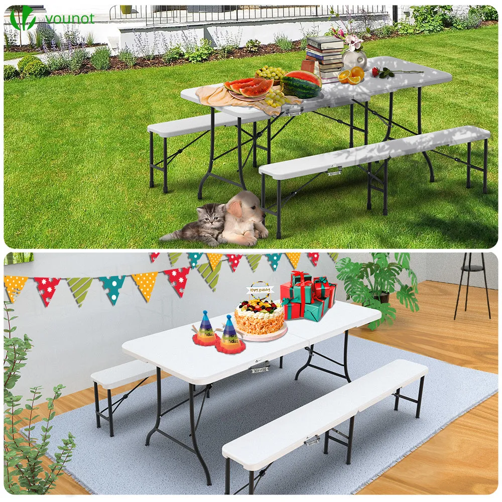 VOUNOT Set Tavolo e Panche Campeggio Pieghevole 180cm Bianco