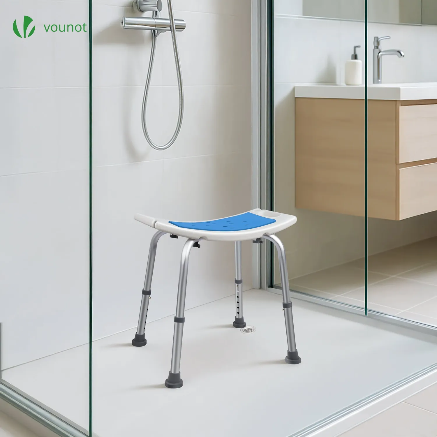 VOUNOT sgabello doccia regolabile alluminio blu 52x31 cm