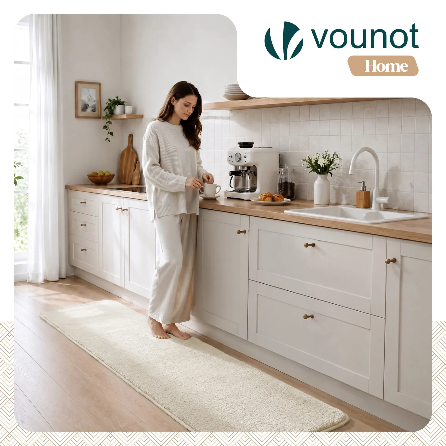 VOUNOT Tappeto salotto pelo raso 60x180 cm beige antiscivolo