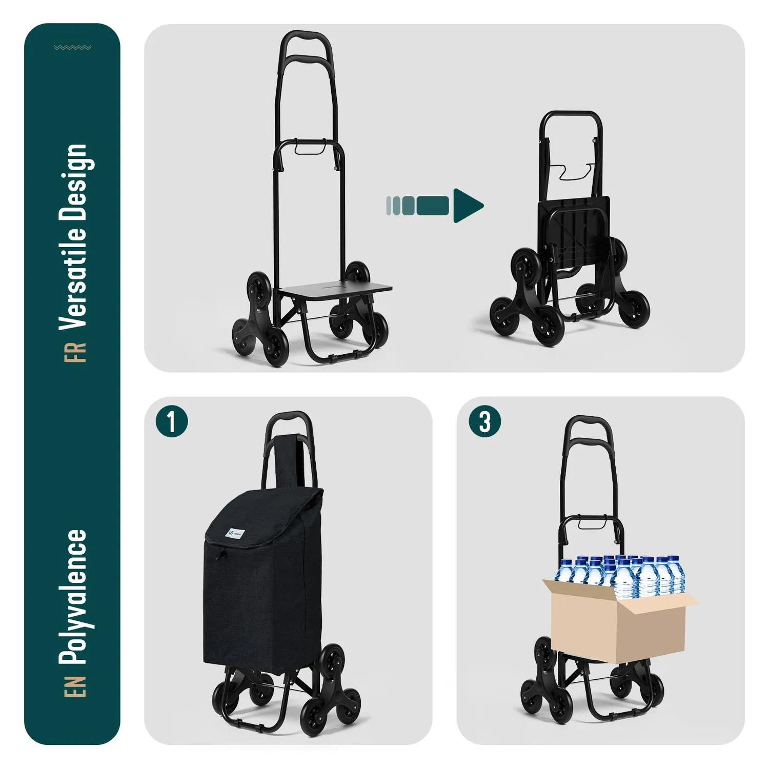 VOUNOT Carrello Spesa Pieghevole Nero 32L Saliscale 30kg