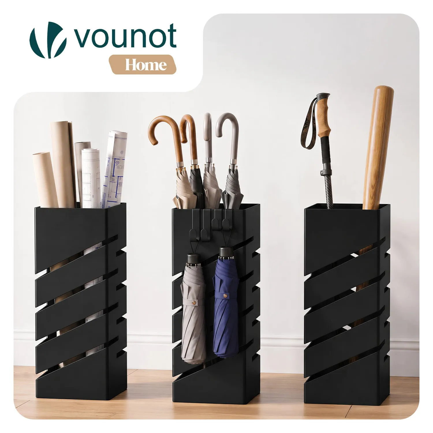 VOUNOT Portaombrelli metallo nero 15,5 cm motivo diagonale