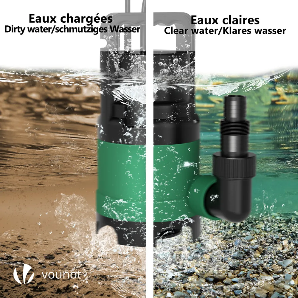 Vounot Pompa Sommersa Acque Sporche 8000 L/h Verde