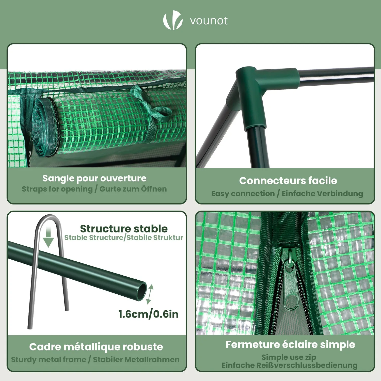 VOUNOT Mini Serra 270x90x90cm Verde 3 Sportelli