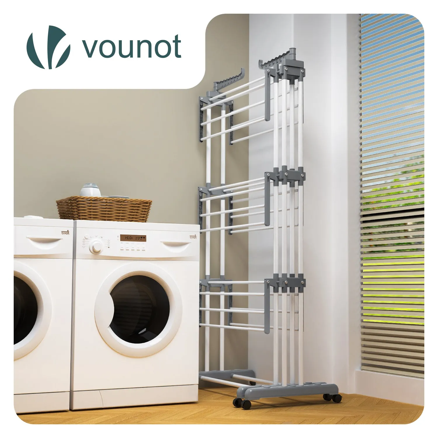 Vounot Stendibiancheria Estensibile 4 Livelli Grigio Bianco