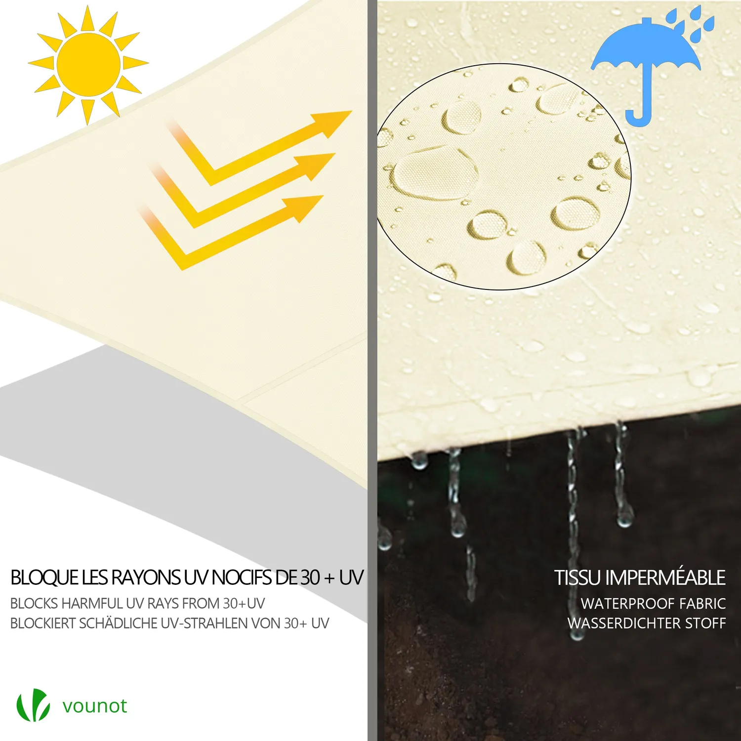 VOUNOT Vela Ombreggiante Rettangolare 3x2 m Beige Impermeabile