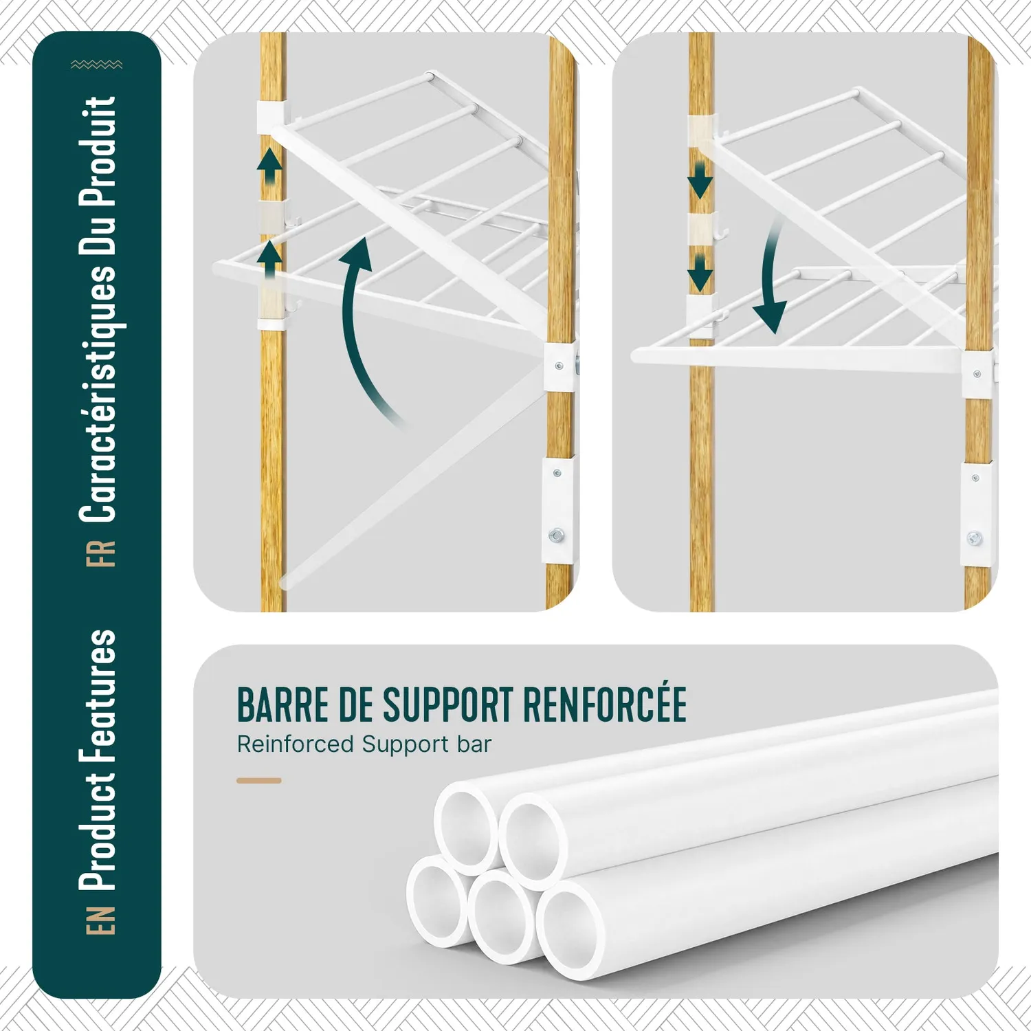 VOUNOT Stendibiancheria Verticale 3 Livelli Bianco 25 m