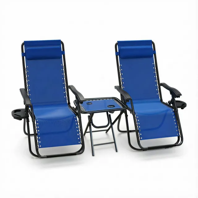 VOUNOT Set 2 sdraio reclinabili textilene blu con tavolo