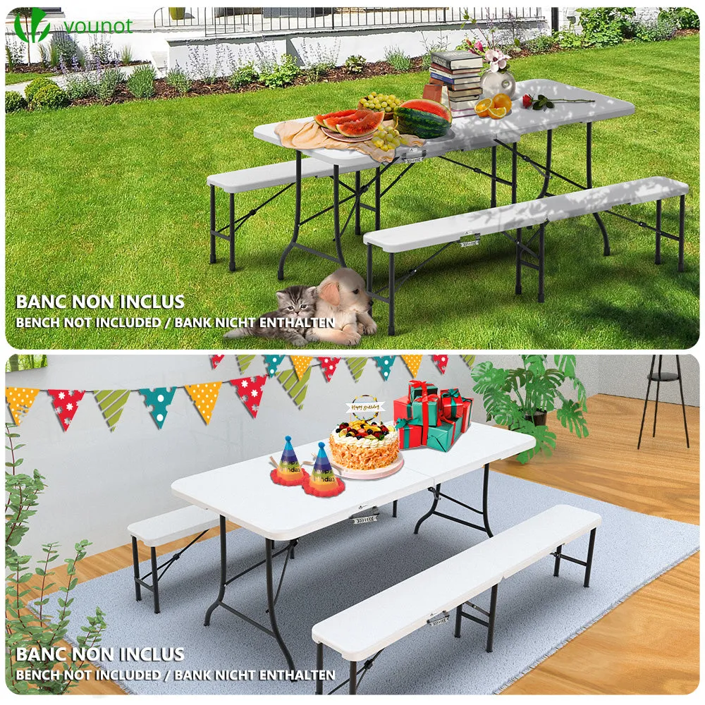 Vounot tavolo campeggio pieghevole HDPE bianco 180 cm