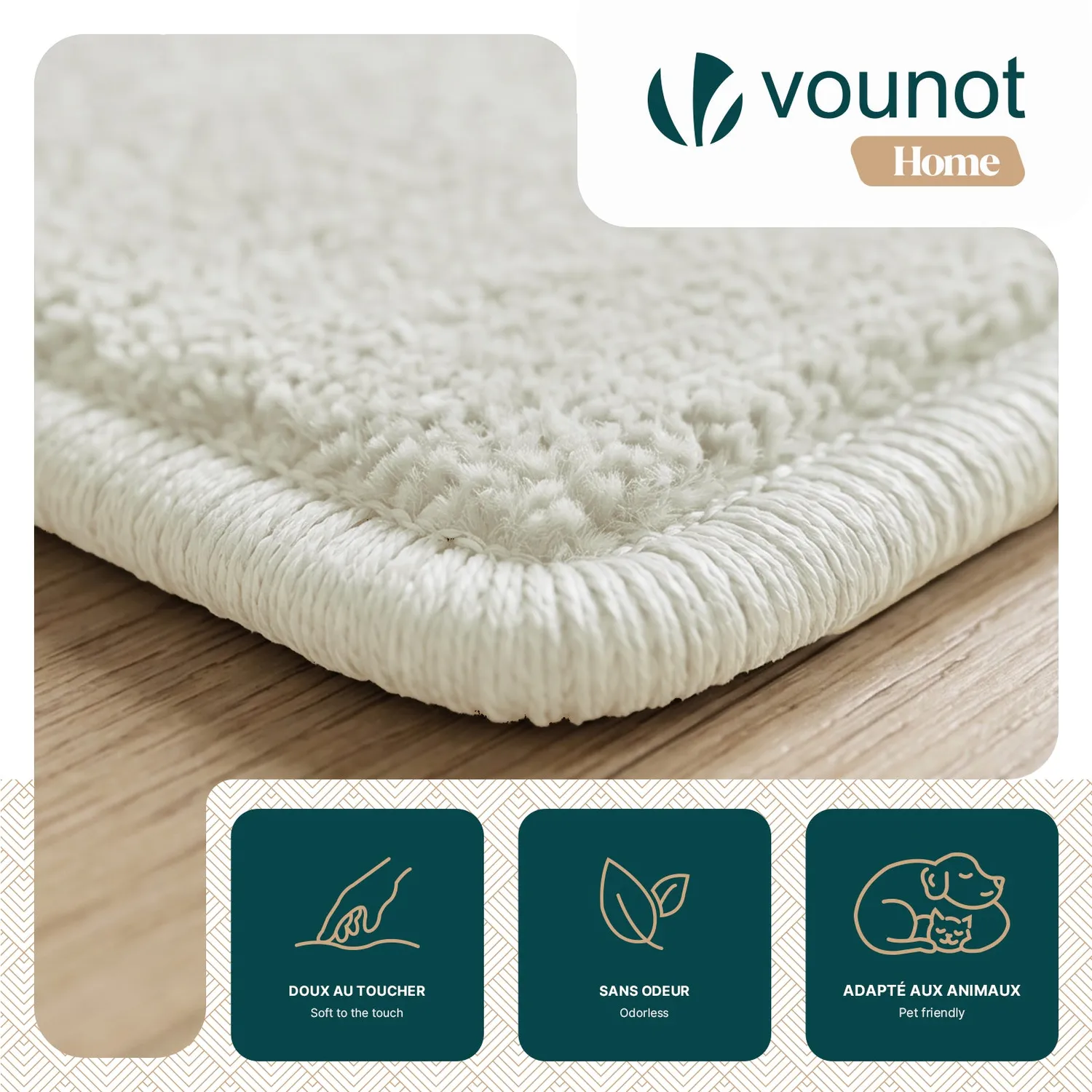 Vounot Tappeto Salotto 120x160cm Crema Pelo Raso Antiscivolo