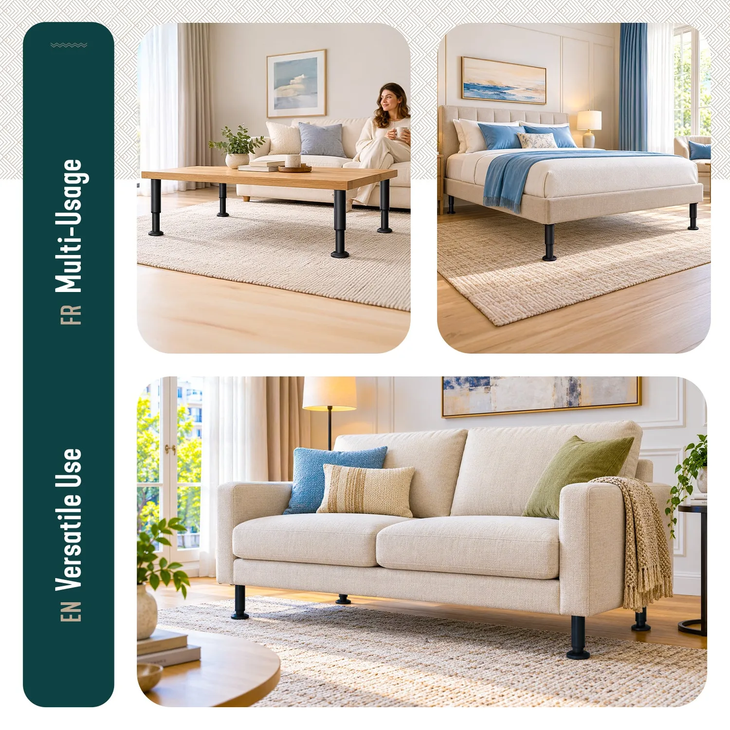 VOUNOT Piedini Letto 25-43cm Neri 4 Pezzi Regolabili