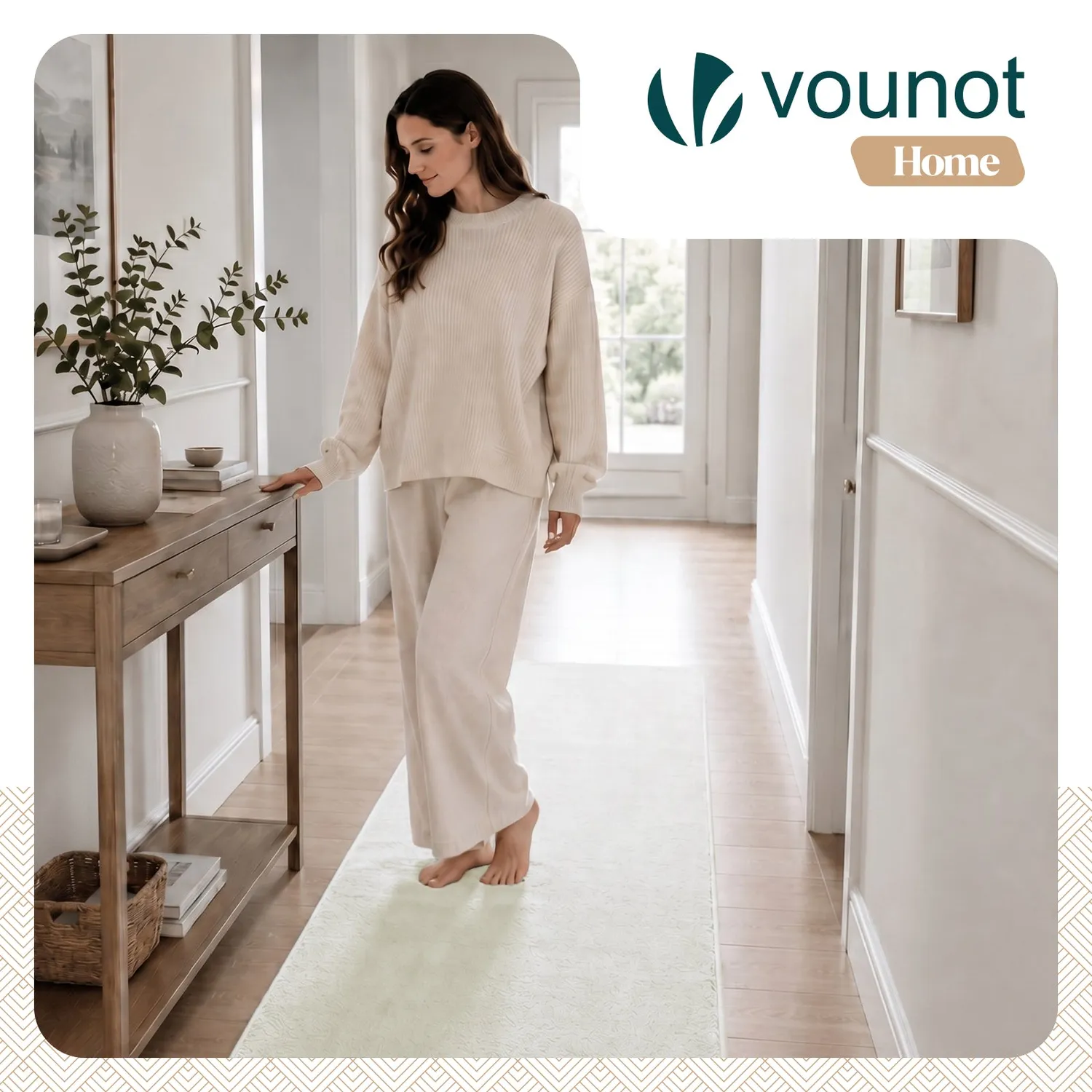 Vounot Tappeto Pelo Raso 80x200cm Crema Lavabile