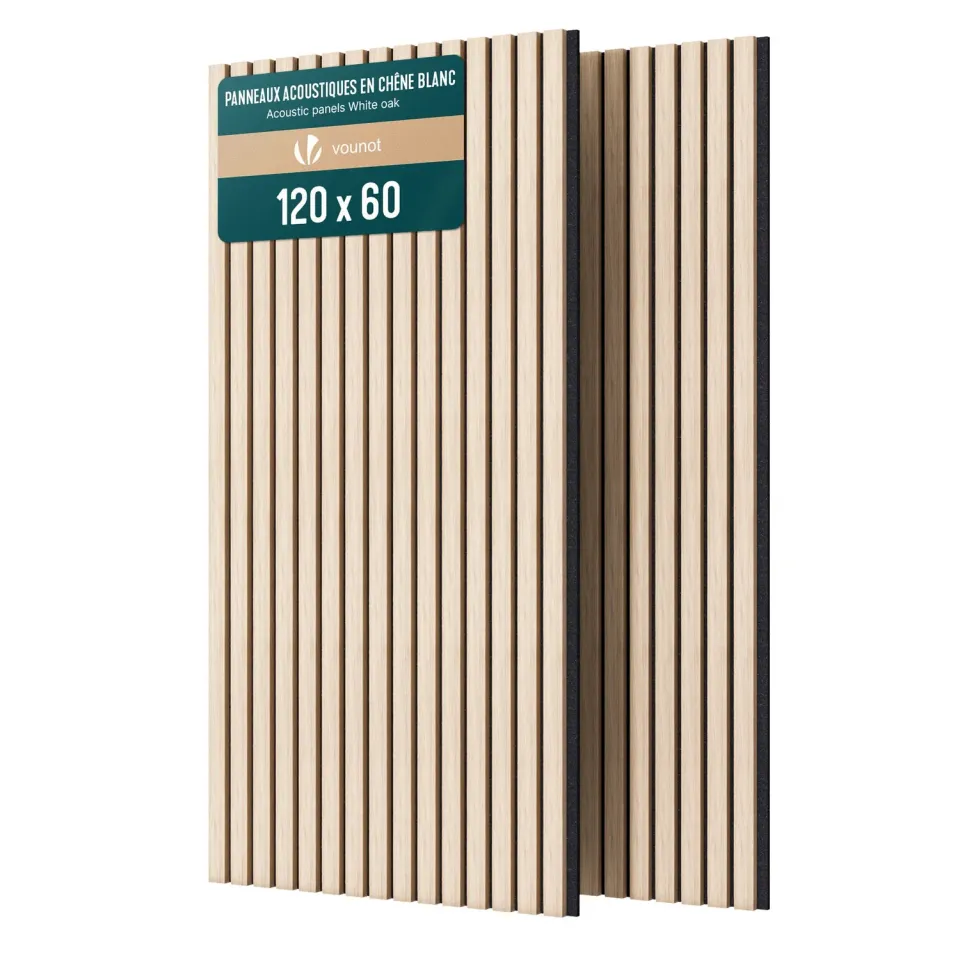 VOUNOT pannelli acustici a listelli rovere bianco 2 pezzi 120x60 cm