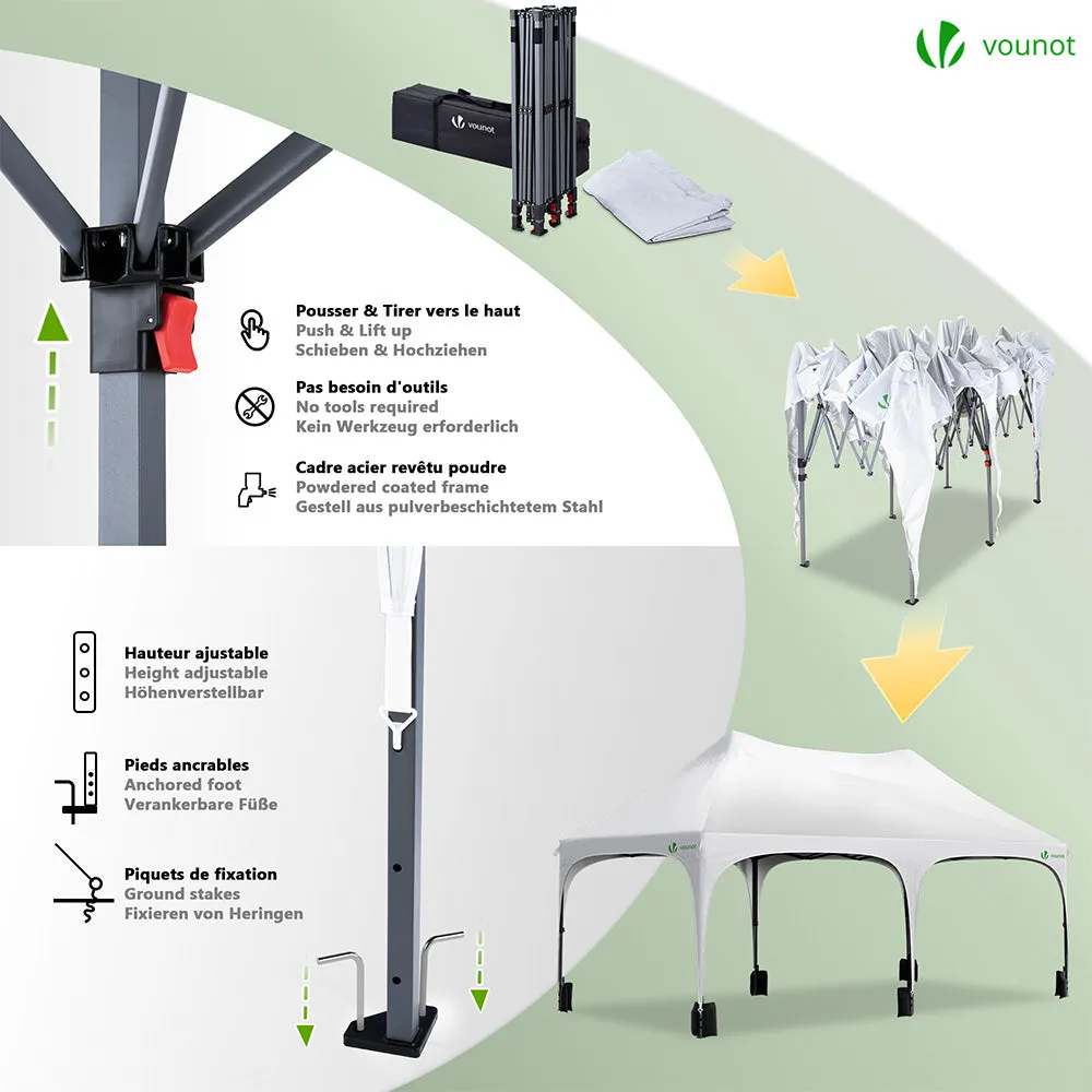 Vounot Gazebo Pieghevole 3x6m Bianco 6 Pareti Impermeabile