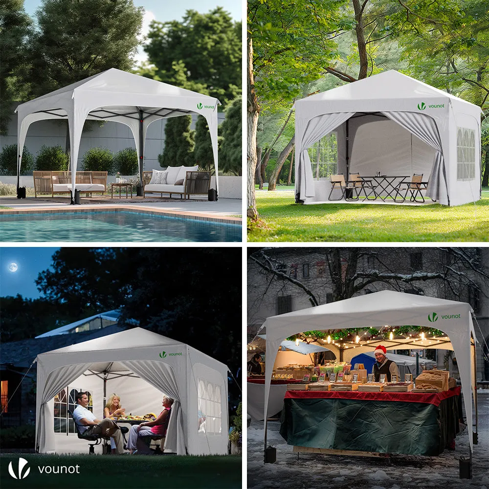 Vounot Gazebo Pieghevole 3x3m Bianco con Pareti e Finestre