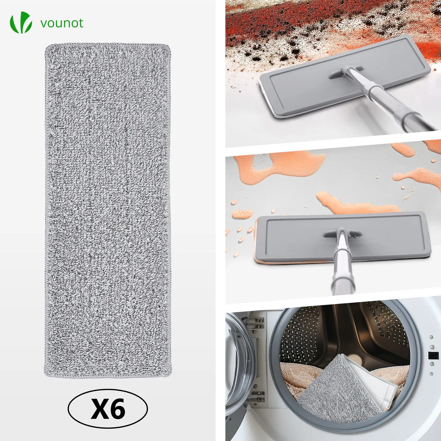 VOUNOT mocio piatto con secchio grigio 6 panni doppio scomparto