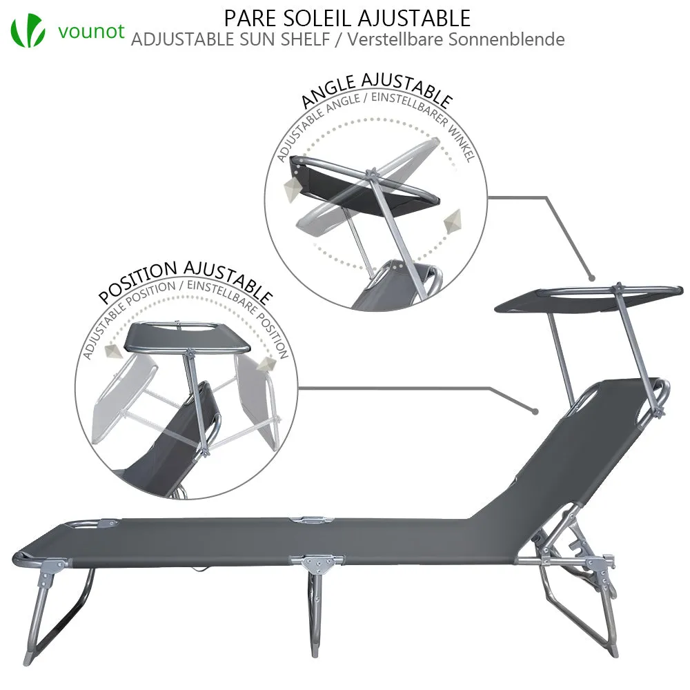 VOUNOT Set 2 Lettini Prendisole Pieghevoli Grigi con Parasole