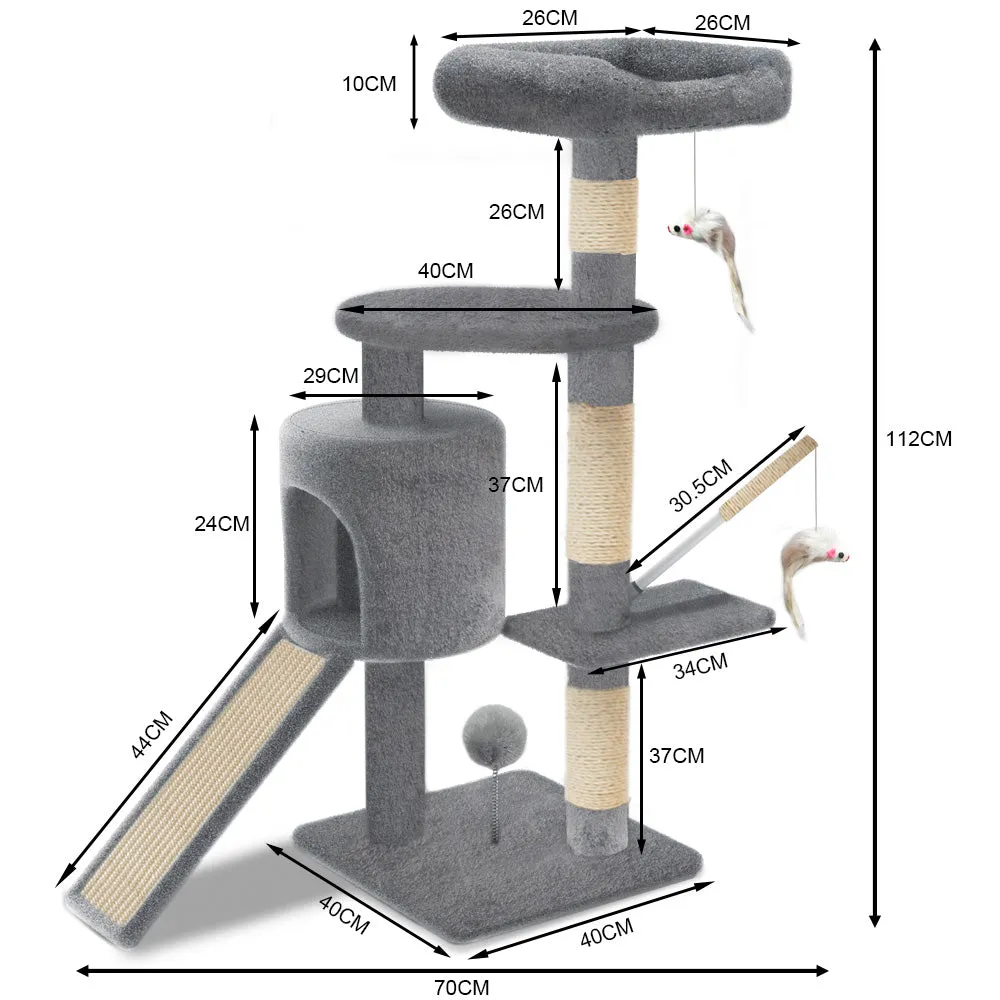 Vounot Albero per Gatti 112 cm Grigio con Tiragraffi