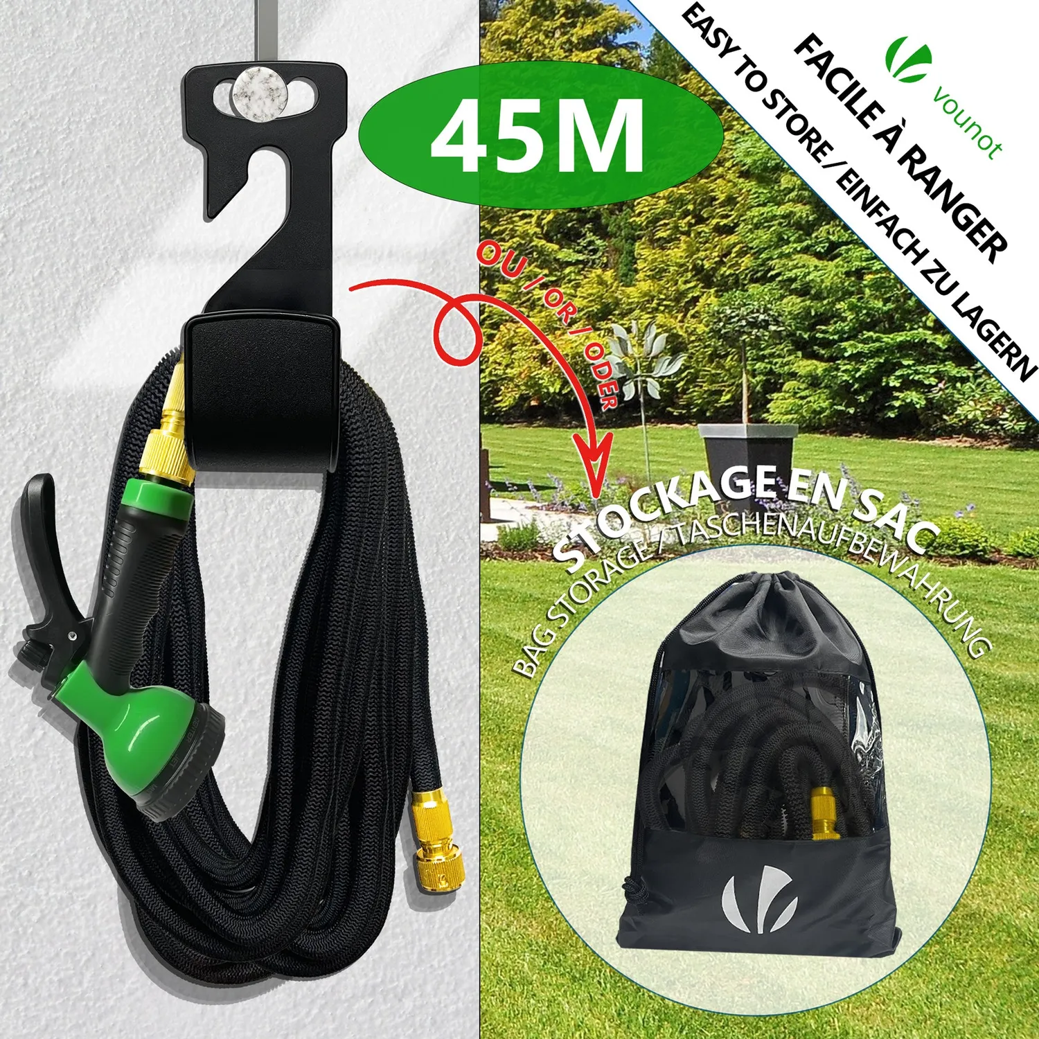 VOUNOT Tubo Irrigazione Estensibile Nero 45m con Accessori