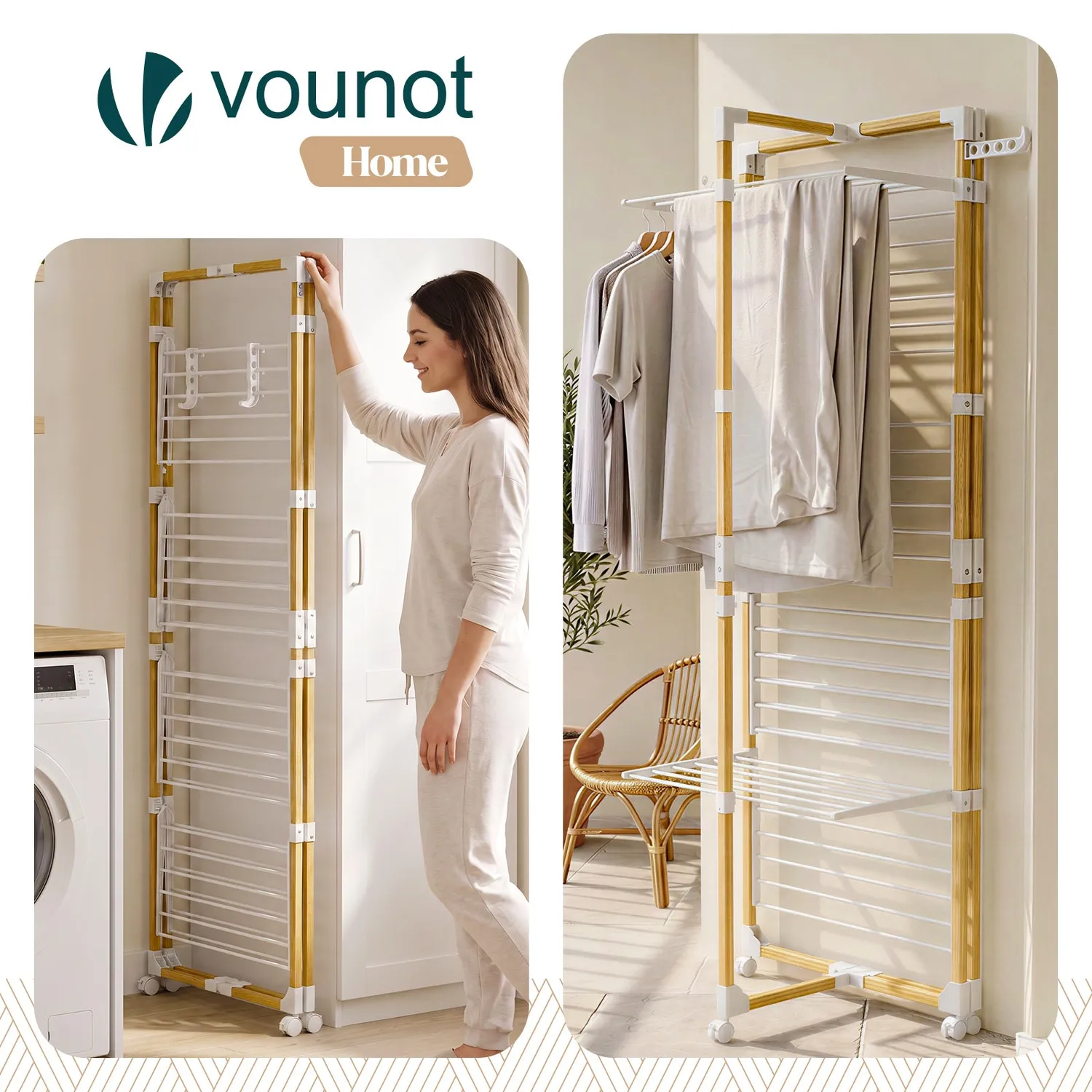 VOUNOT Stendibiancheria Verticale Torre 4 Livelli Bianco
