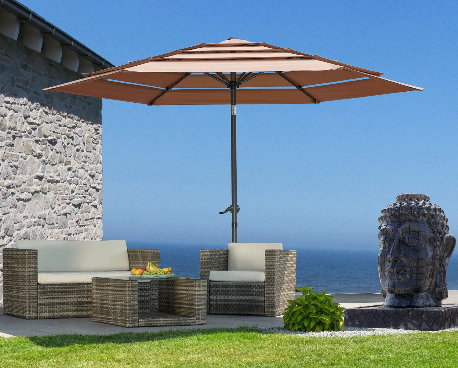 QUICK STAR Air Vent Ombrellone 300 cm Sabbia Custodia