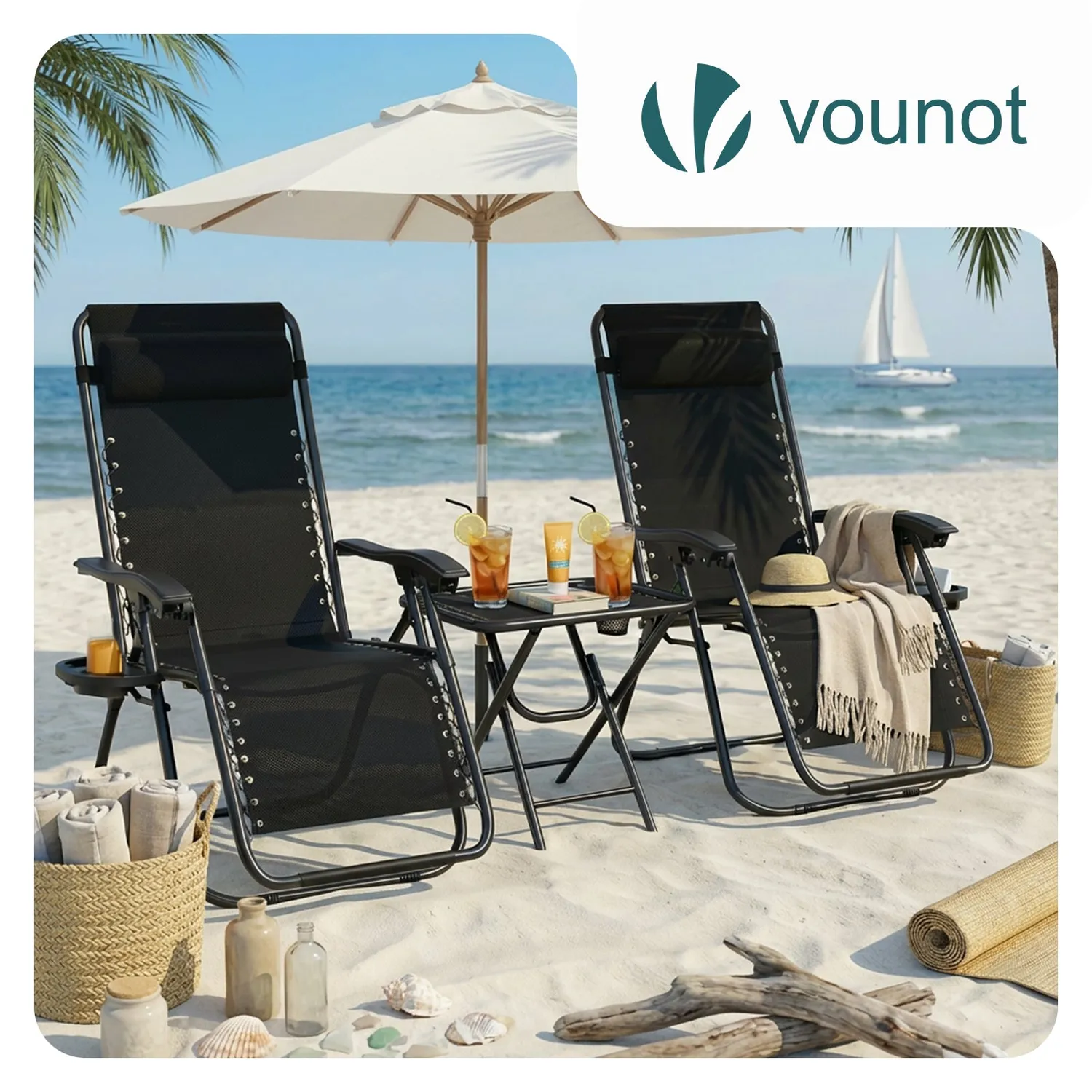 VOUNOT Set 2 Sdraio da Giardino Reclinabili Nere