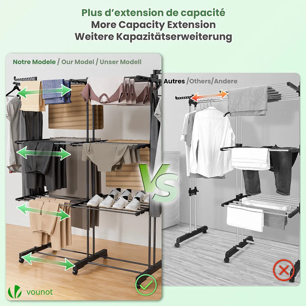 Vounot stendibiancheria a torre 190x53x170 cm nero 26 kg