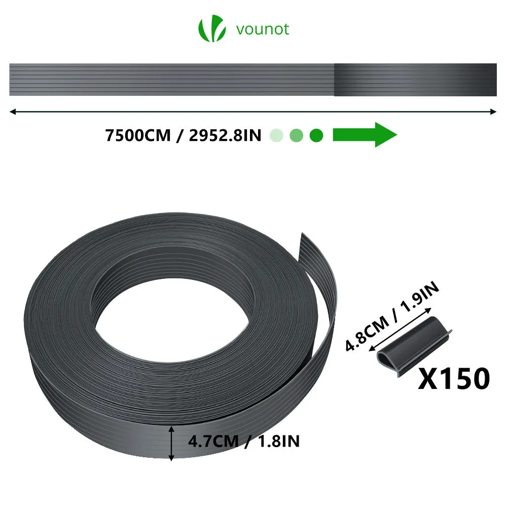 VOUNOT Strisce Frangivista PVC 75 m Grigio con 150 Clip