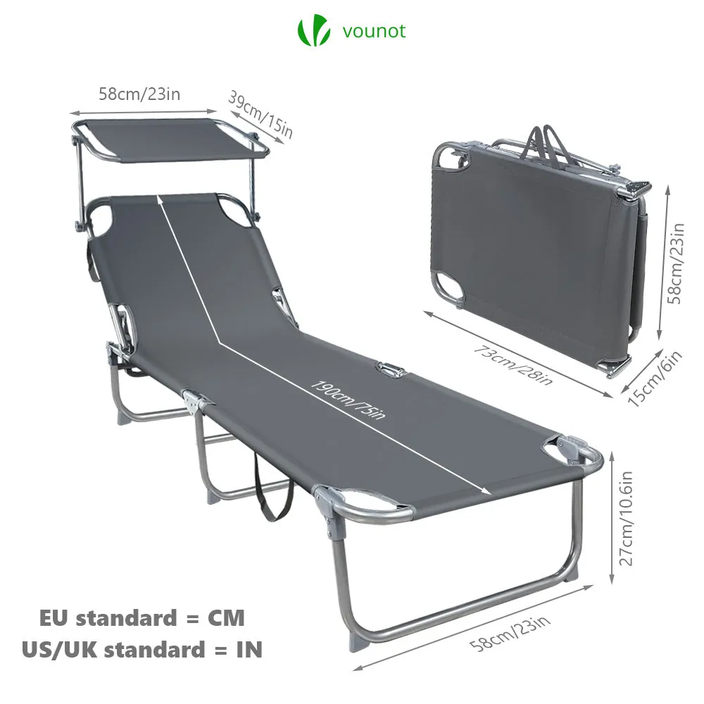 VOUNOT Set 2 Lettini Prendisole Pieghevoli Grigi con Parasole