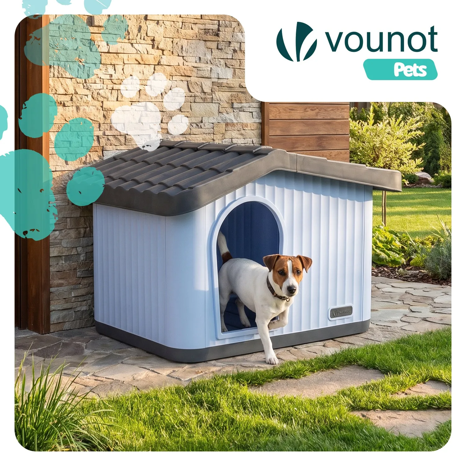 VOUNOT Cuccia Plastica Gatto Cane 60x51x41cm Bianca Esterno
