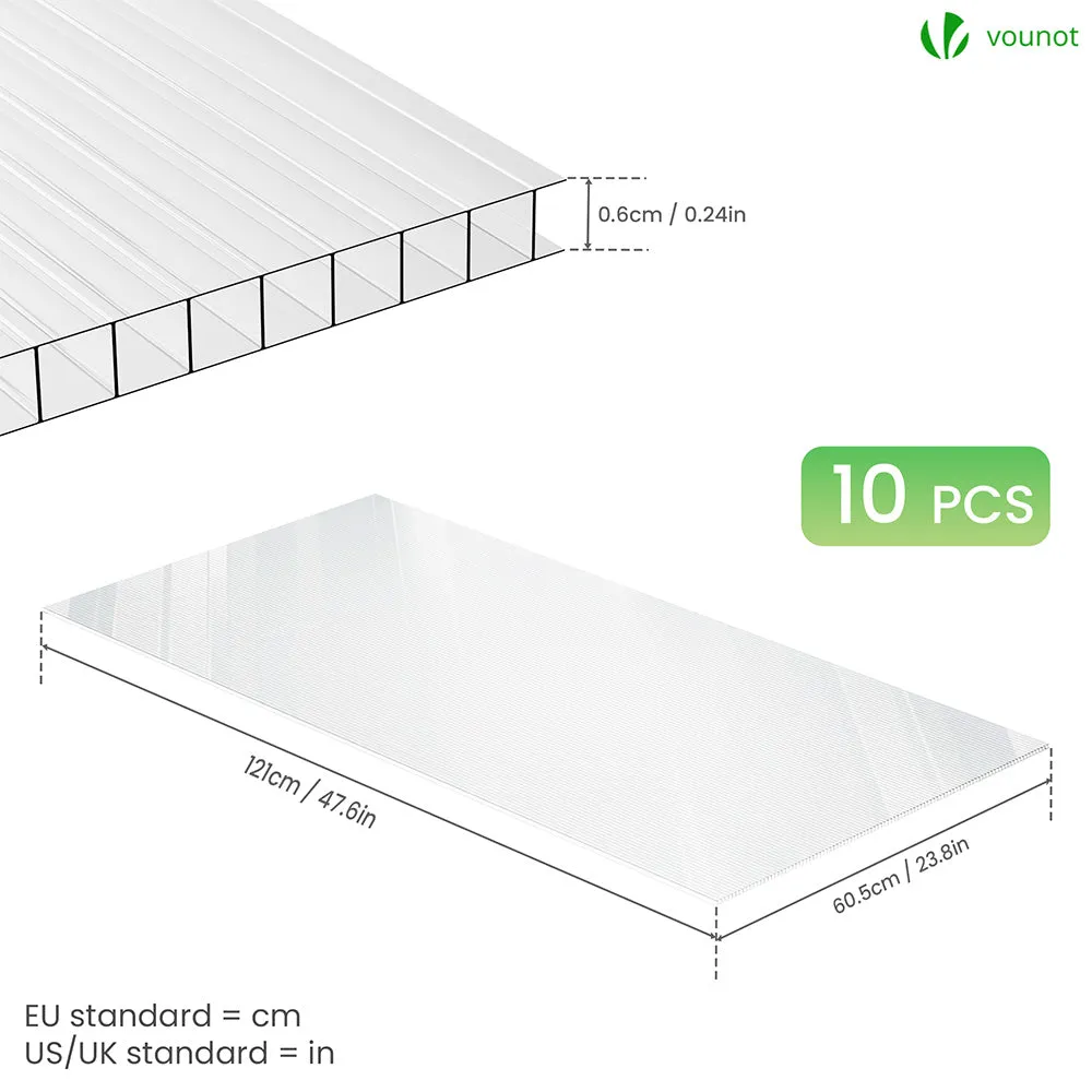 VOUNOT Lastre in Policarbonato Alveolare 6 mm Trasparenti 121x60,5 cm 10 Pezzi