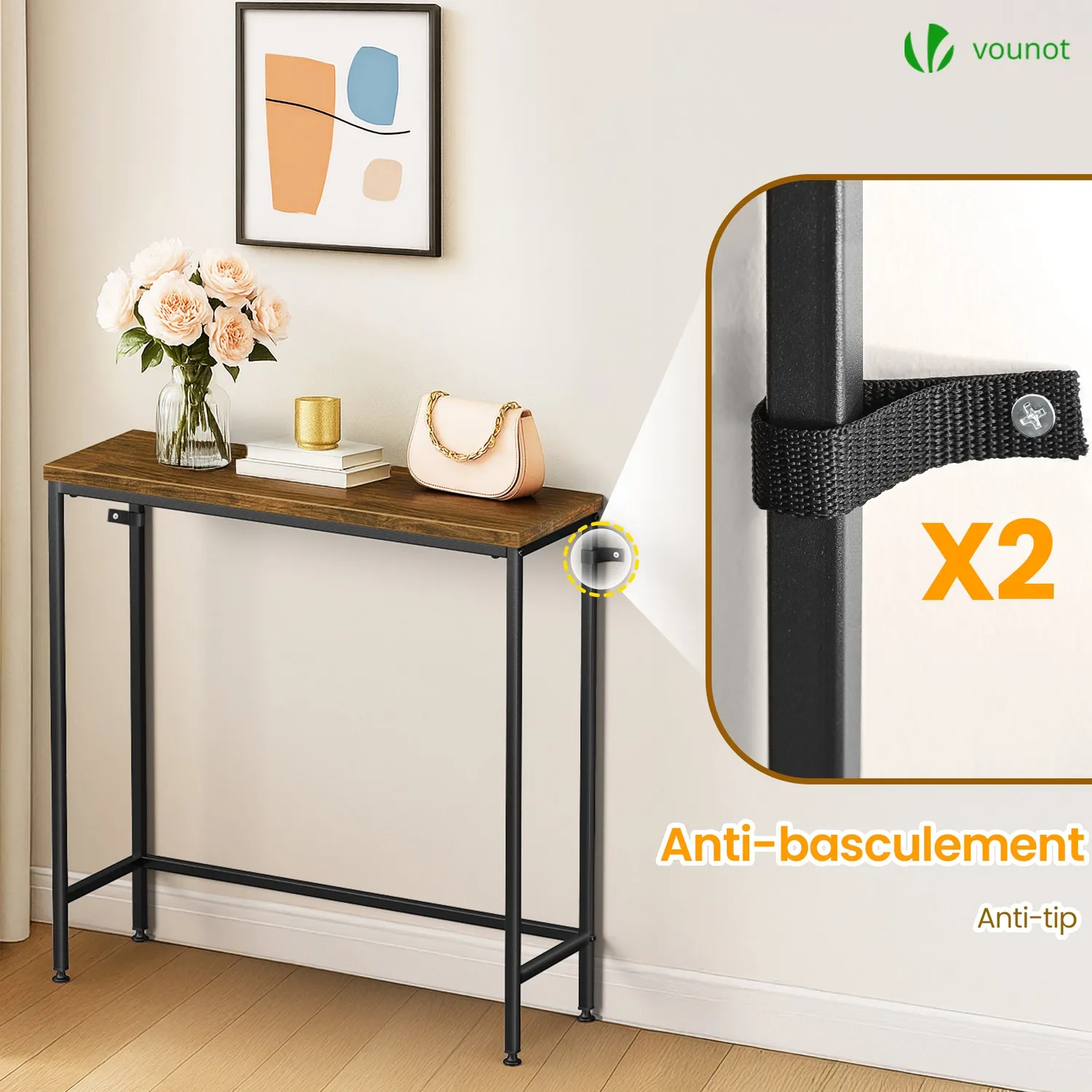 Vounot Consolle Ingresso Industriale 75x24x75cm Marrone