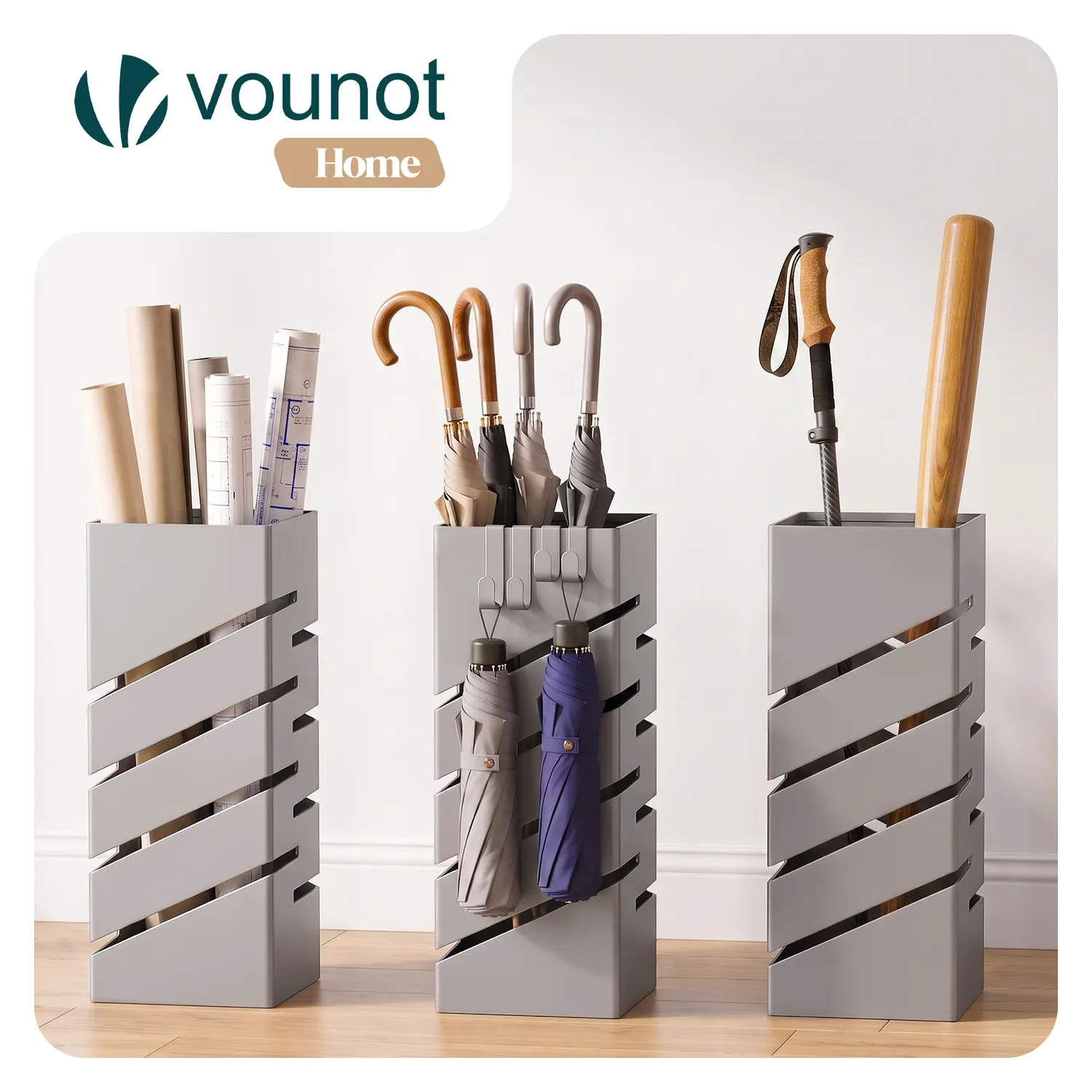 VOUNOT Portaombrelli metallo beige 15,5 cm motivo diagonale