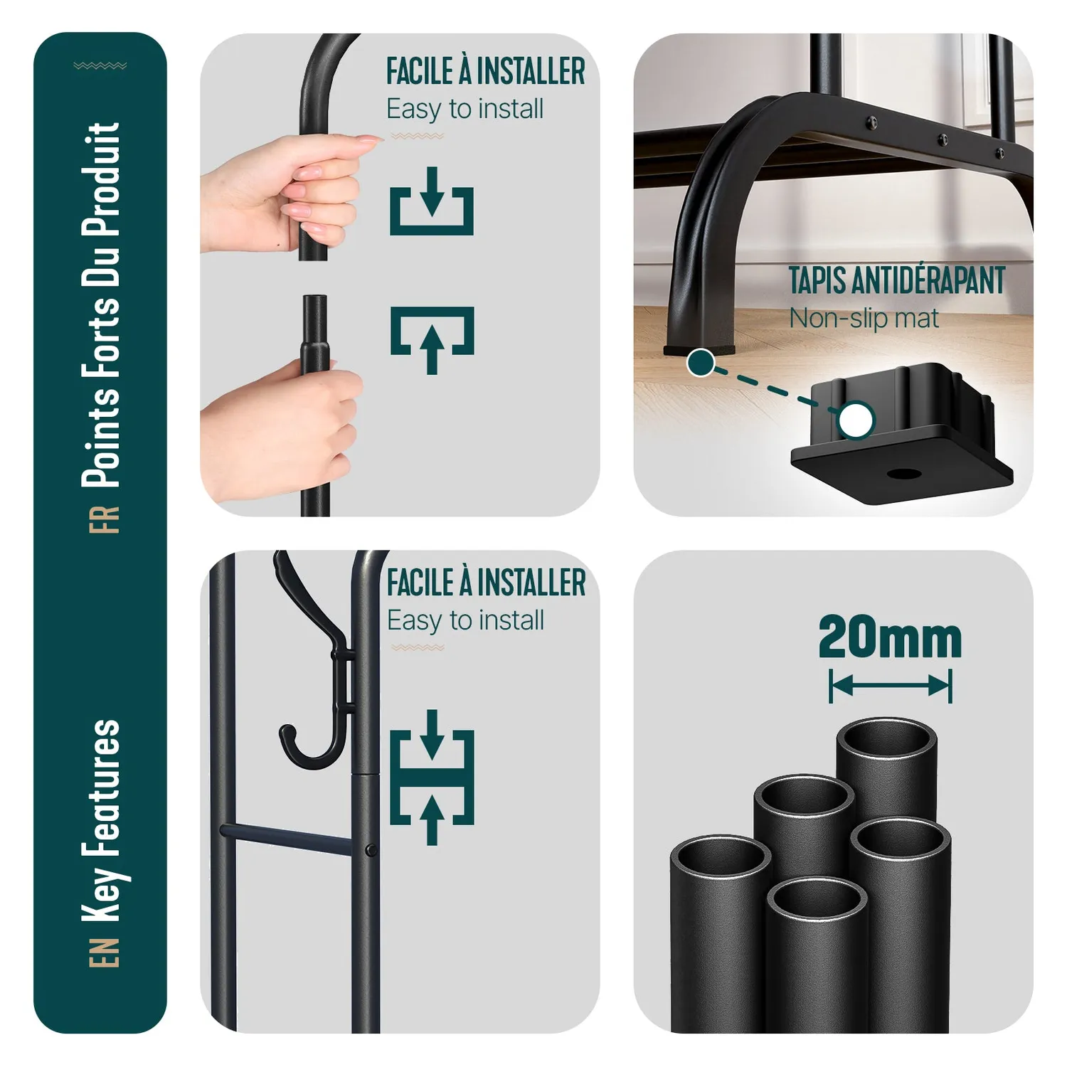 VOUNOT Stender Appendiabiti Doppio 108x58x146cm Nero
