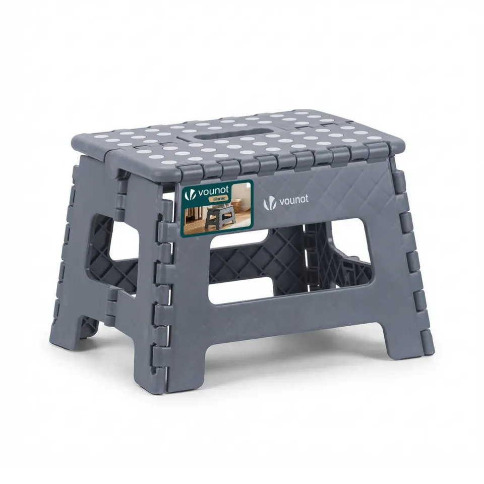 Vounot sgabello pieghevole grigio 32x25x22 cm antiscivolo
