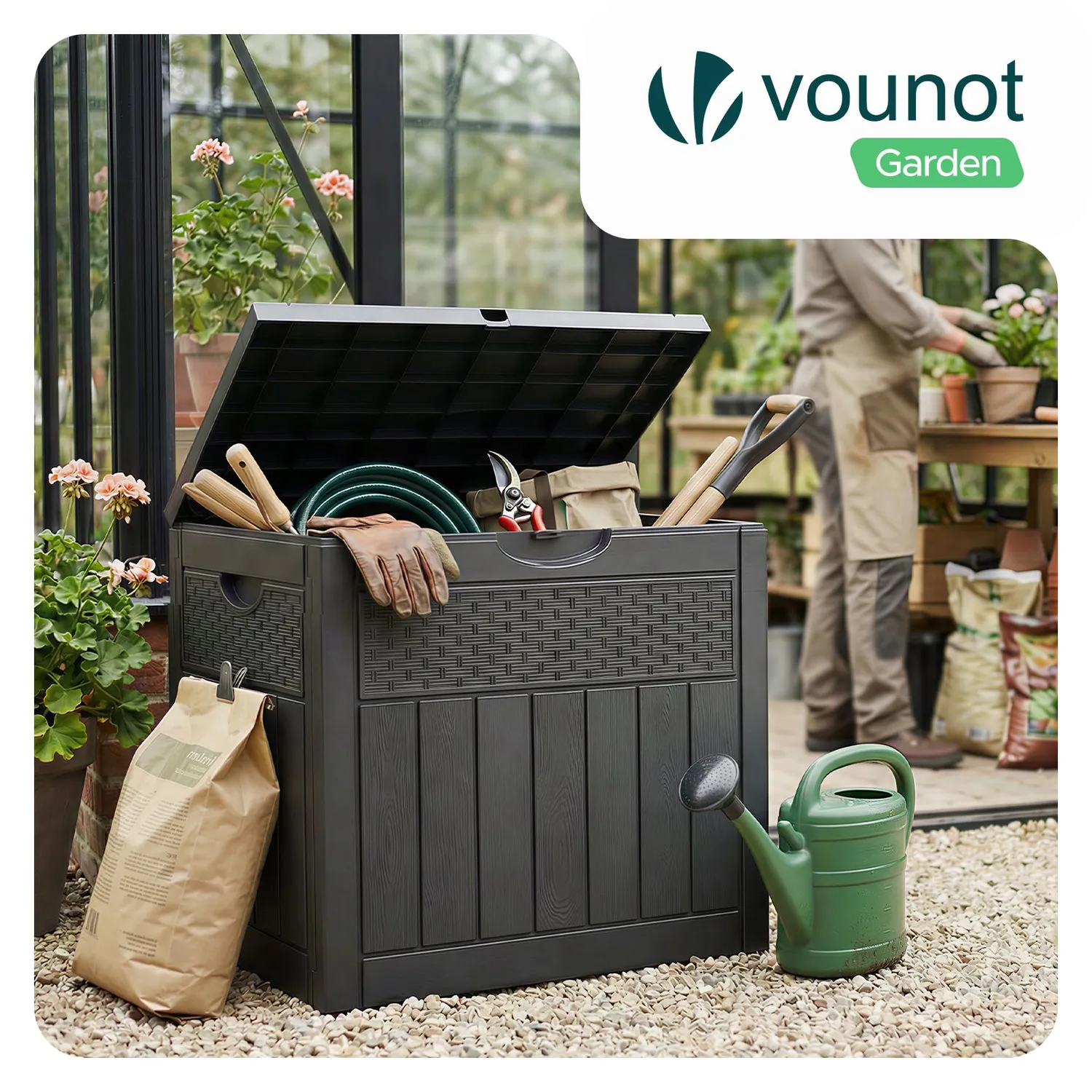 VOUNOT Baule cassapanca esterno rattan nero 126L 56cm