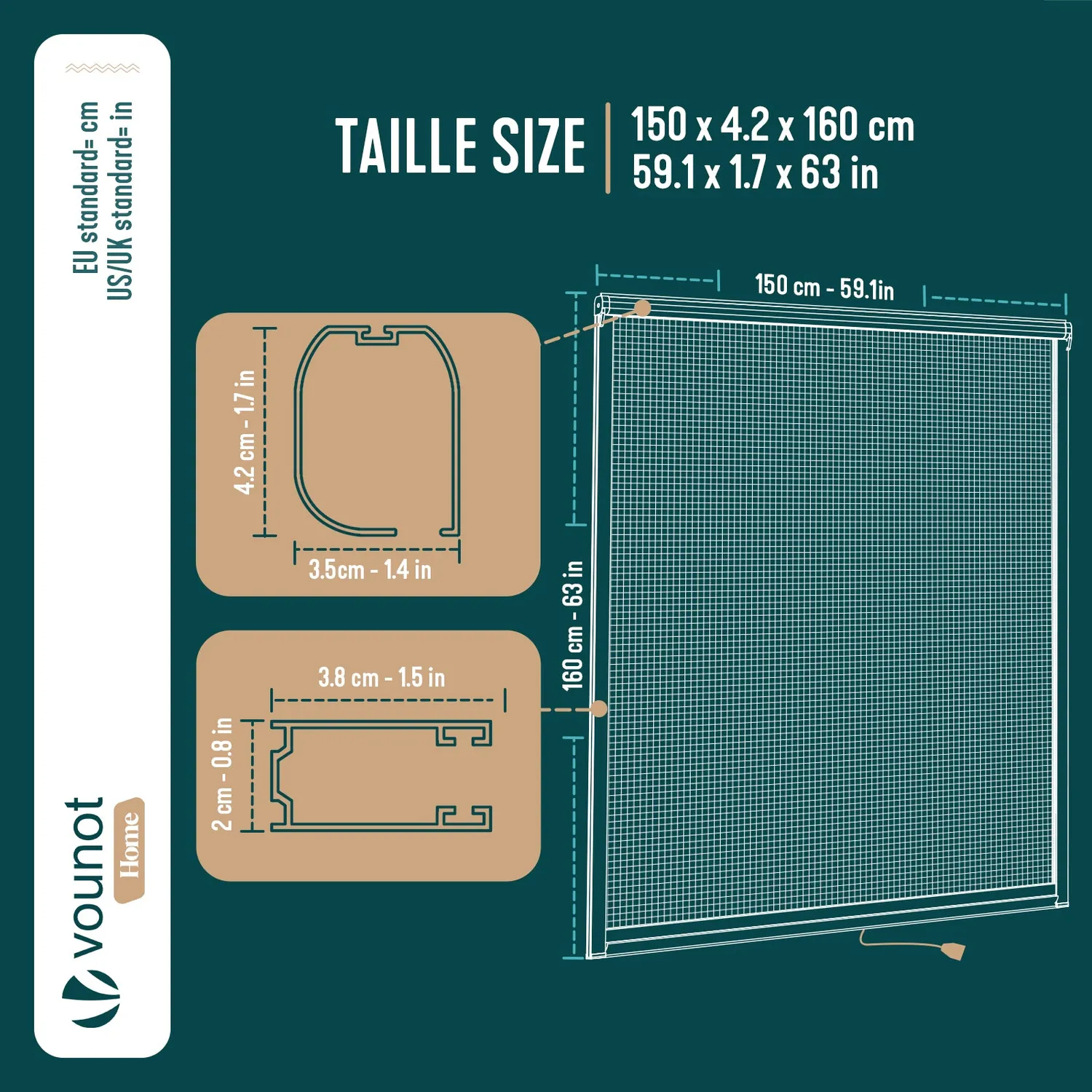 Vounot zanzariera finestra avvolgibile PVC 150x160 cm bianca