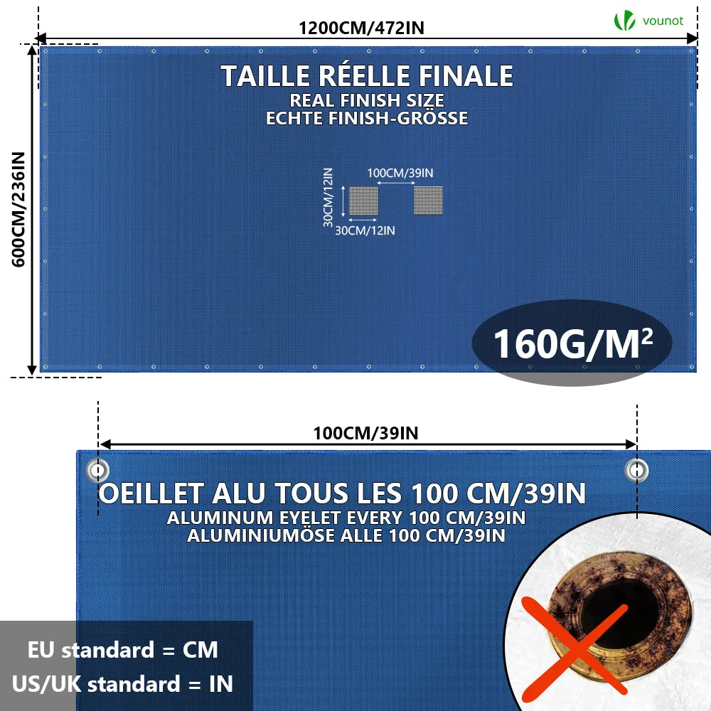 VOUNOT Telo piscina 6x12 m blu 160 g/m2 doppio con scolo
