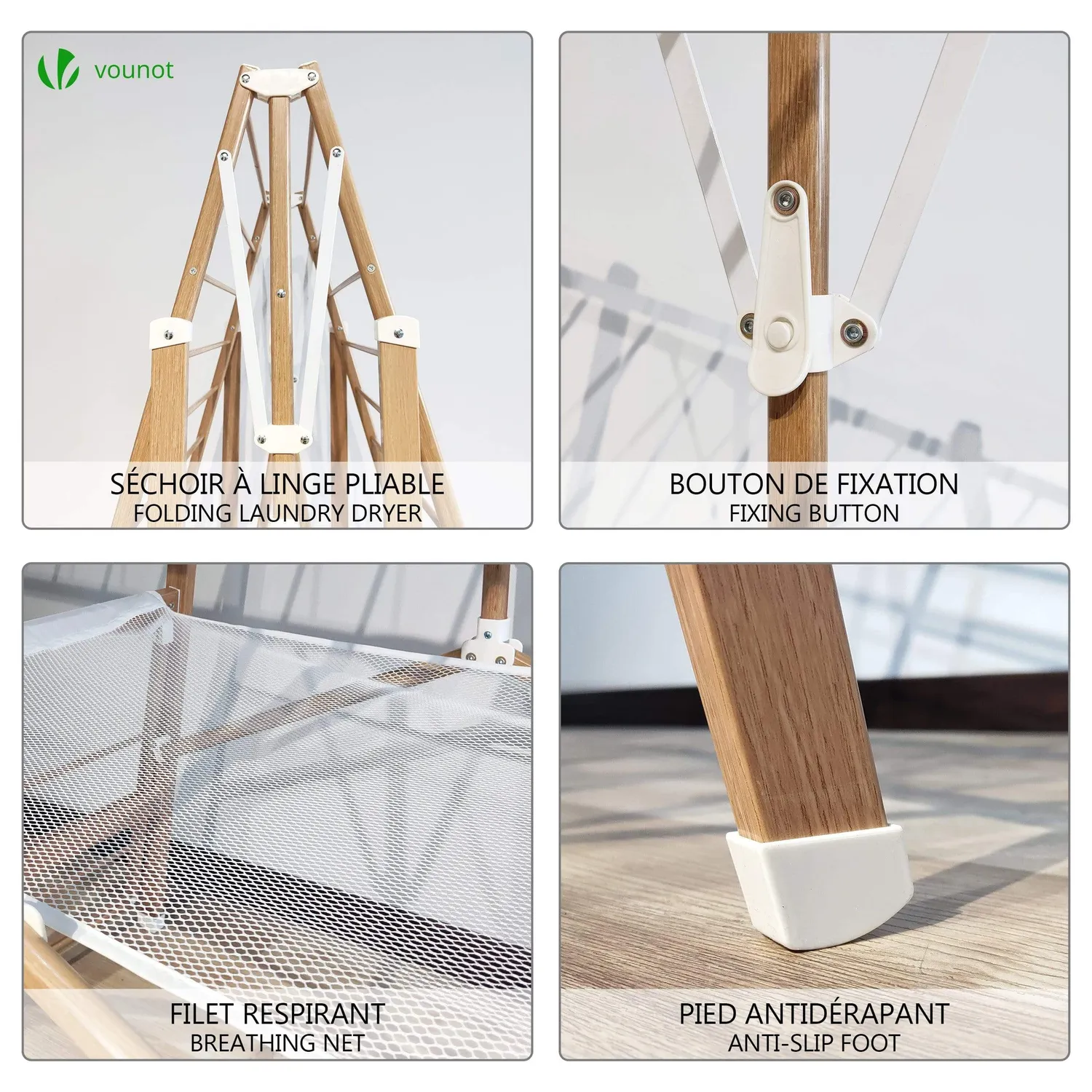 VOUNOT Stendibiancheria Pieghevole Effetto Legno 20m