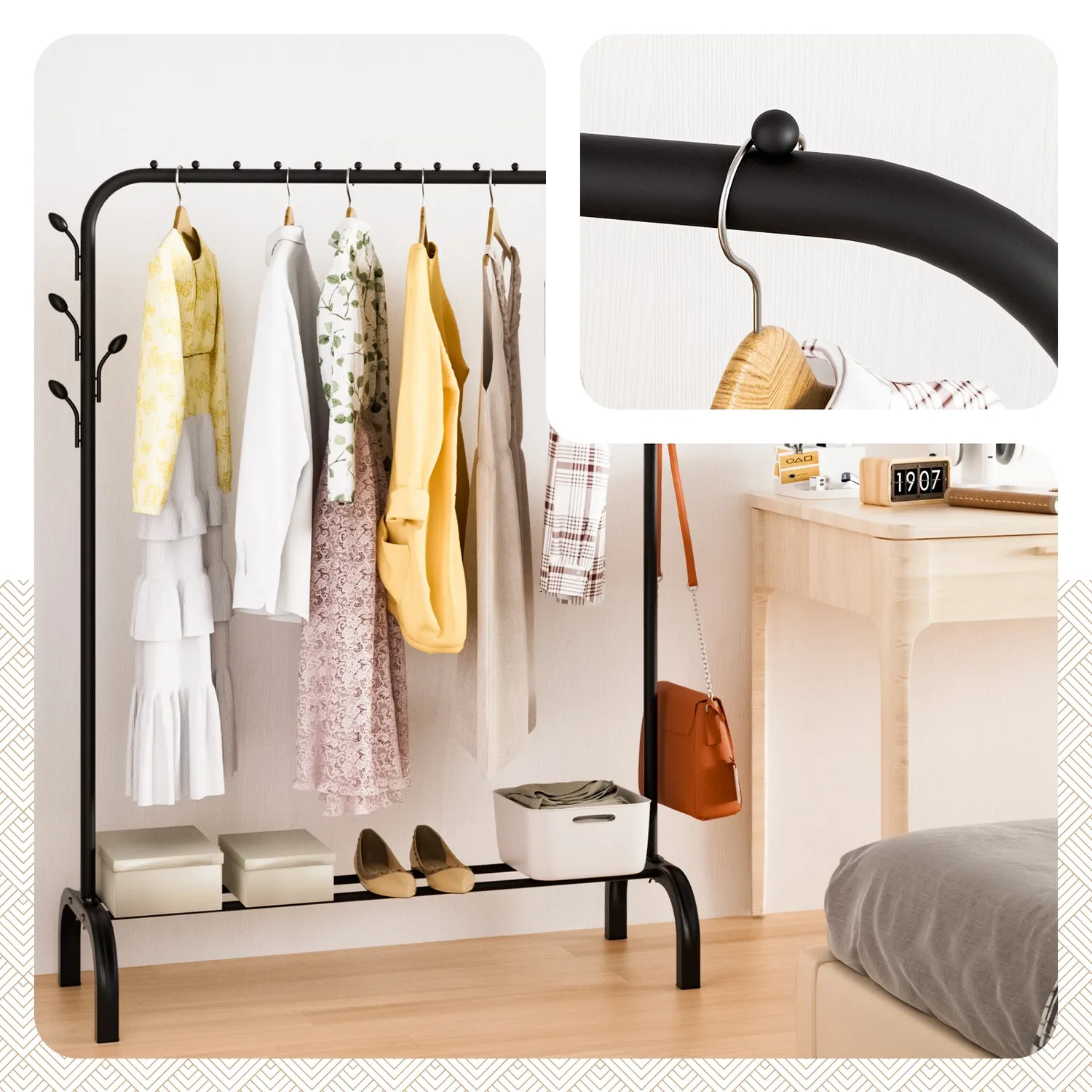 VOUNOT Stender Appendiabiti 110x41x147cm Nero 25kg