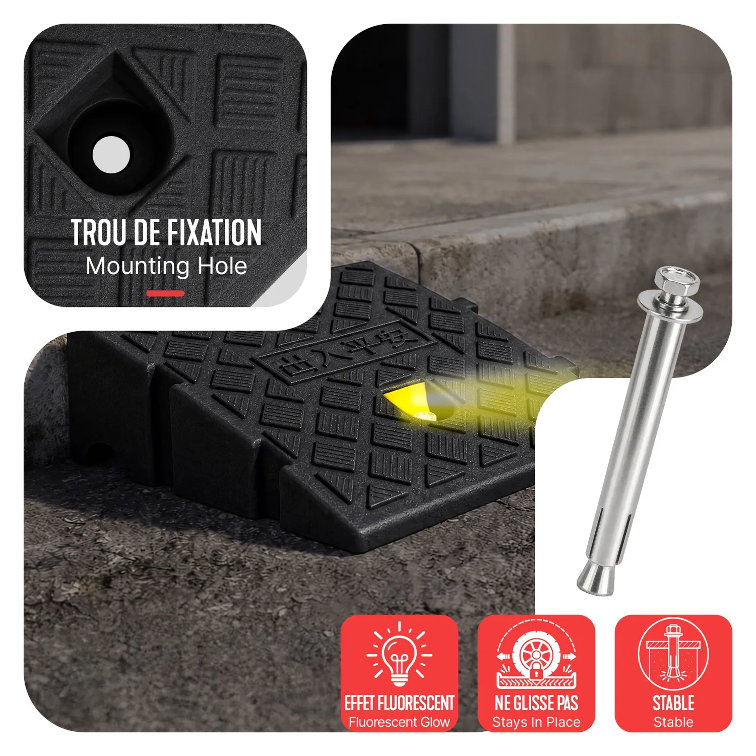 VOUNOT Rampa Marciapiede PP Nero 7cm Set 2 Pezzi Antiscivolo