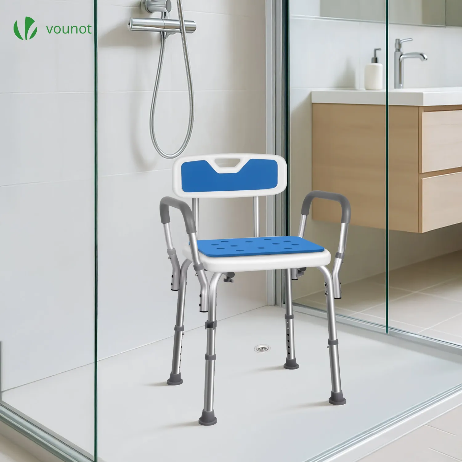 VOUNOT Sedia Doccia Regolabile Alluminio HDPE Blu Altezza