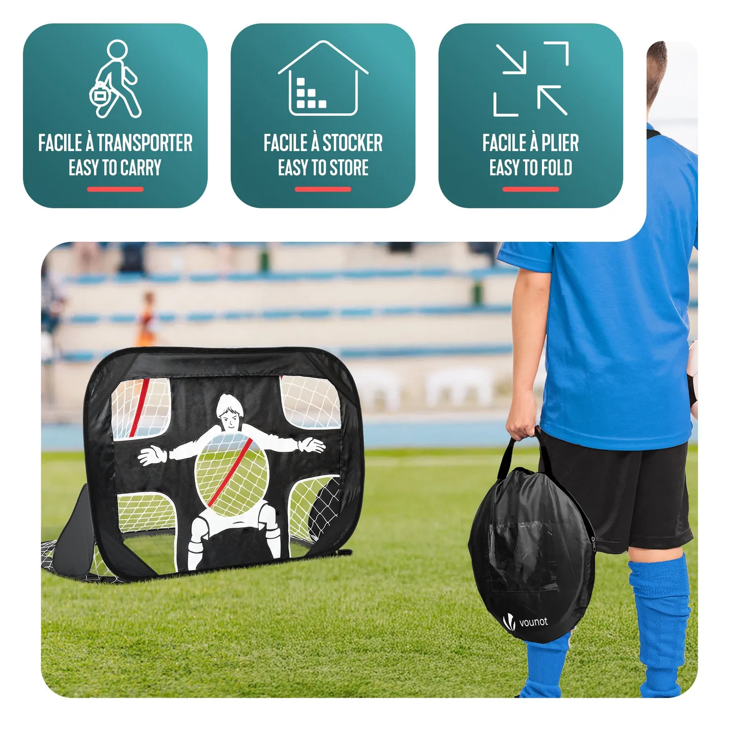 VOUNOT porte calcio pop-up 120x80 cm set 2 pezzi nere