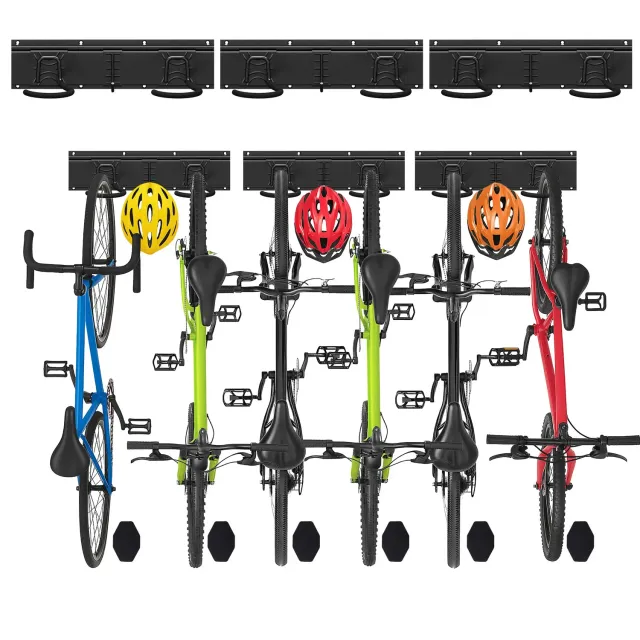 VOUNOT Portabici Muro 6 Bici+3 Caschi Nero Metallo 123 cm