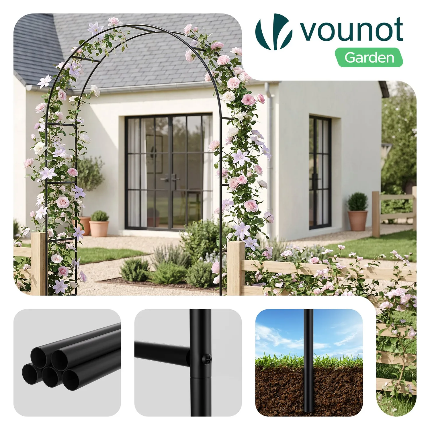 VOUNOT Arco Giardino 140x37x240 cm Nero Metallo