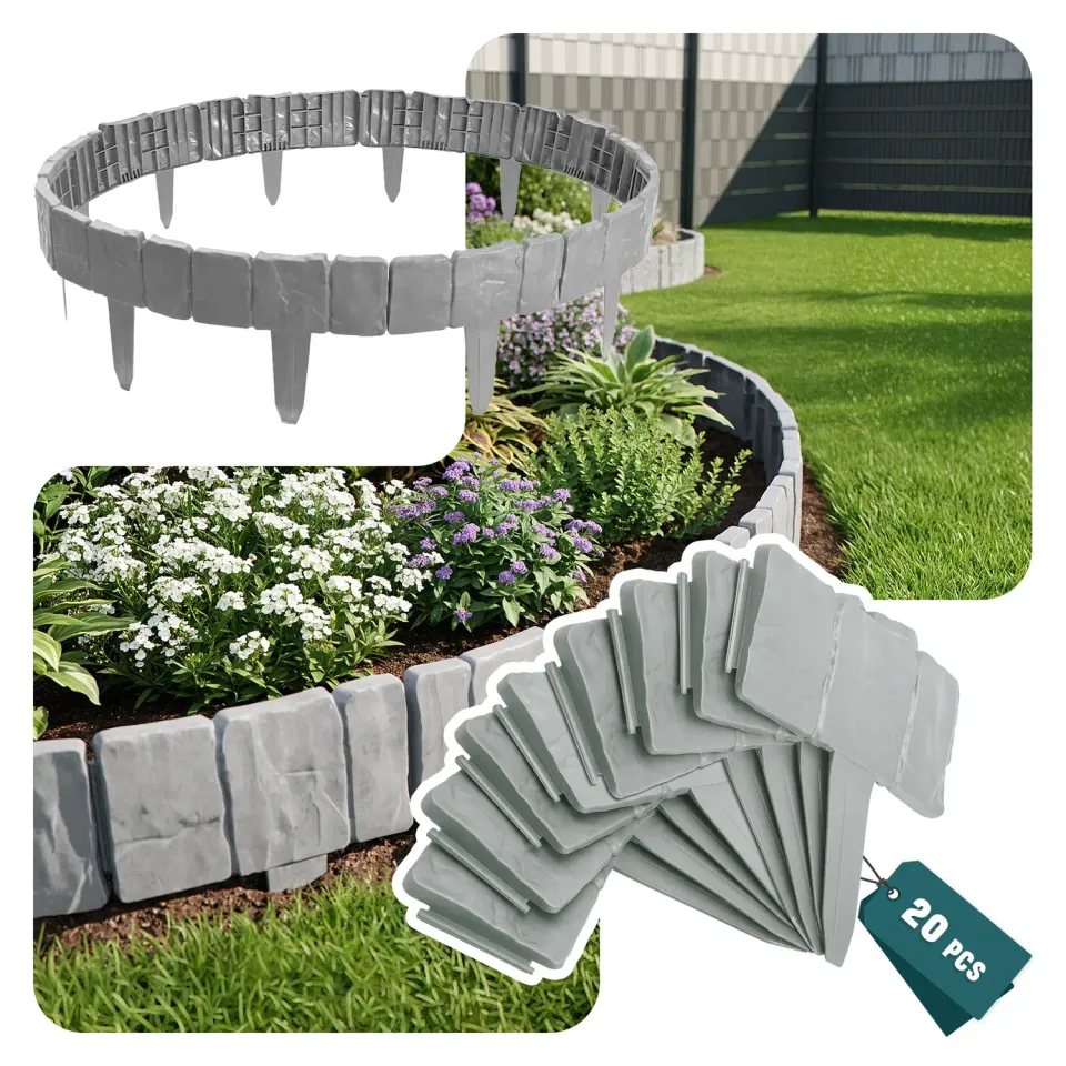 Vounot bordura giardino plastica 5 m grigio chiaro pietra
