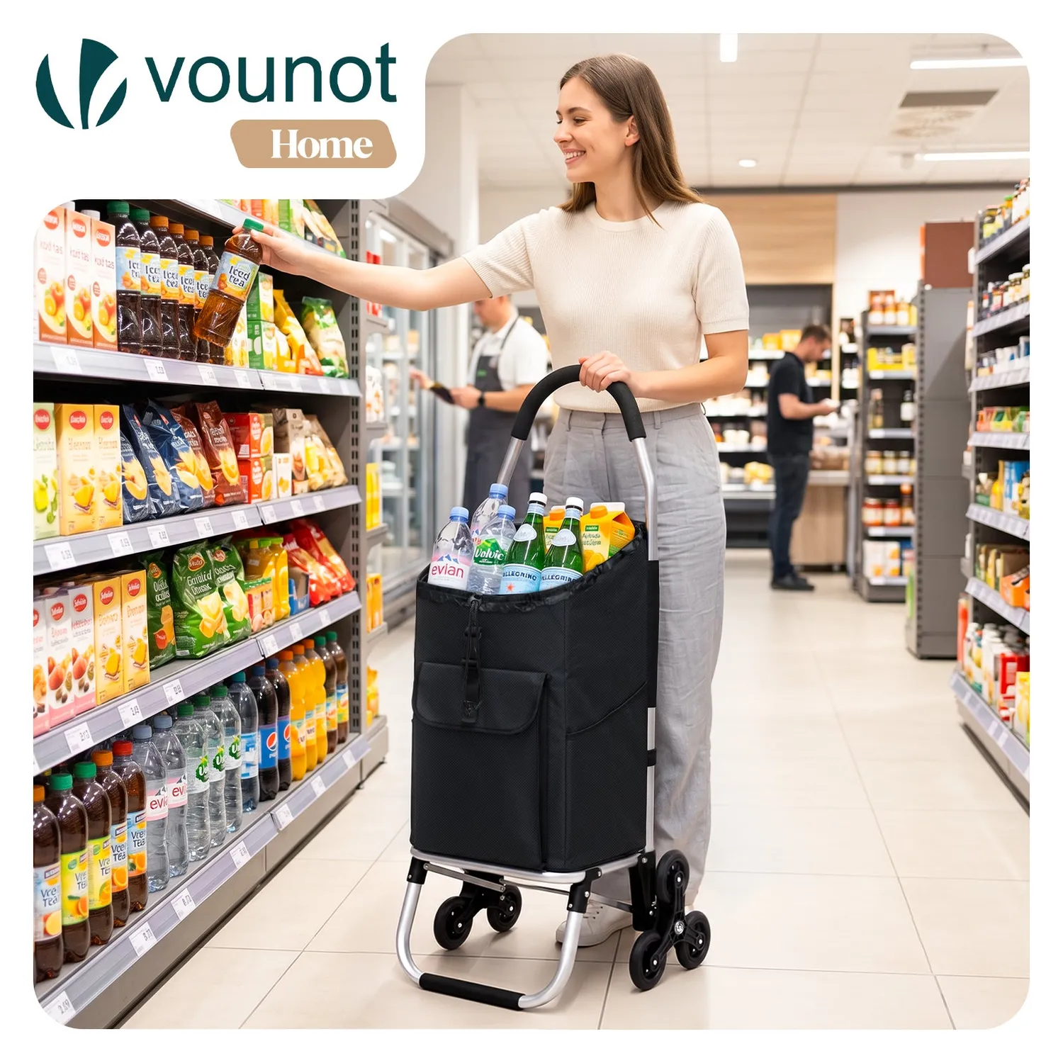 VOUNOT Carrello spesa saliscale alluminio nero 58L
