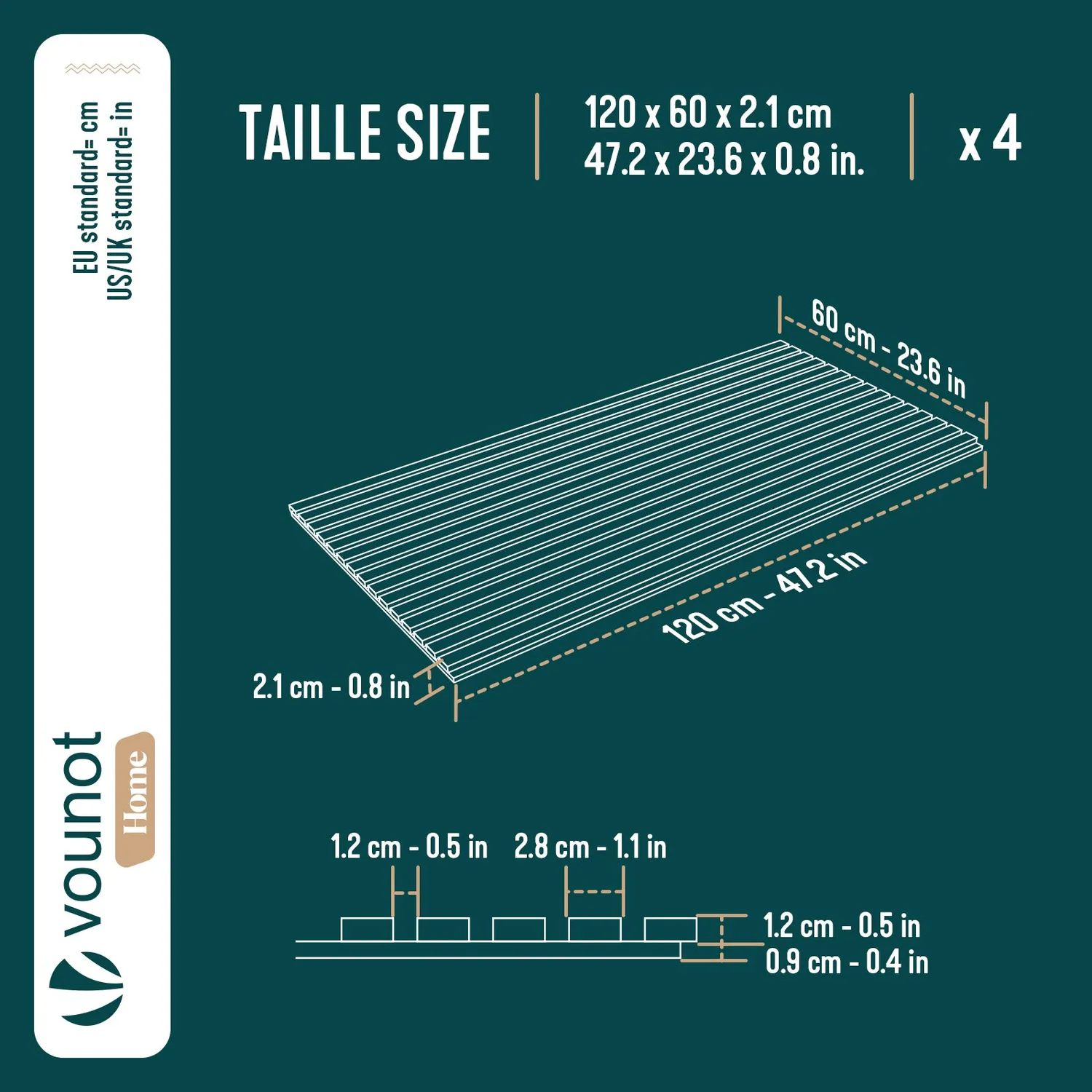 Vounot Pannelli Acustici 120x60cm Rovere Chiaro 4 Pezzi