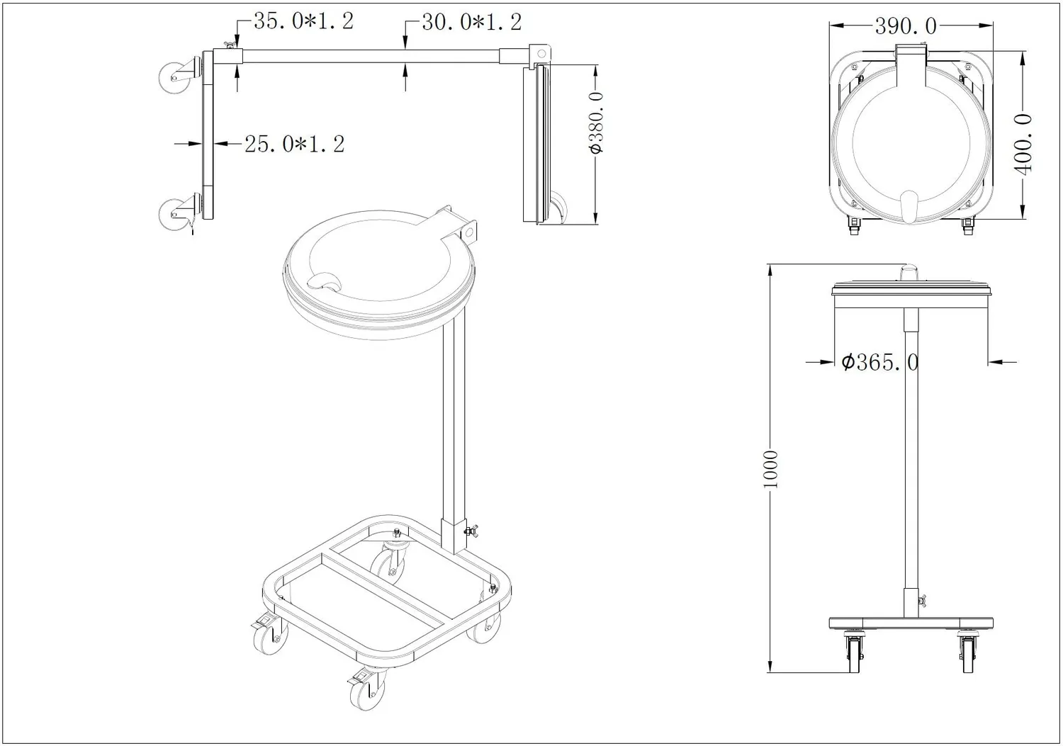 Quick Star portasacco 120L zincato 40x40x100 cm con ruote