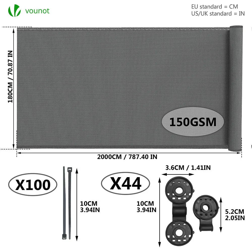 VOUNOT telo frangivista 1,8x20 m grigio HDPE 150g occultante