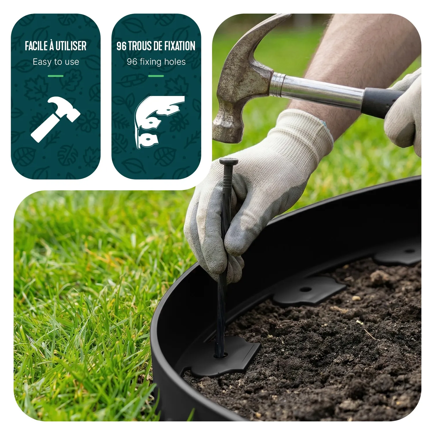 VOUNOT bordura giardino flessibile 10 m nera con picchetti